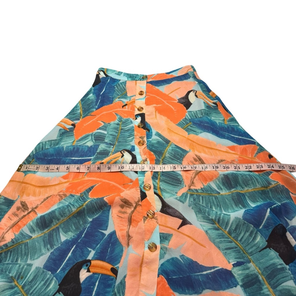 NWT FARM RIO Plantage Rio Toucan Forrest Midi Skirt Button Tropical Button XS - Picture 12 of 13